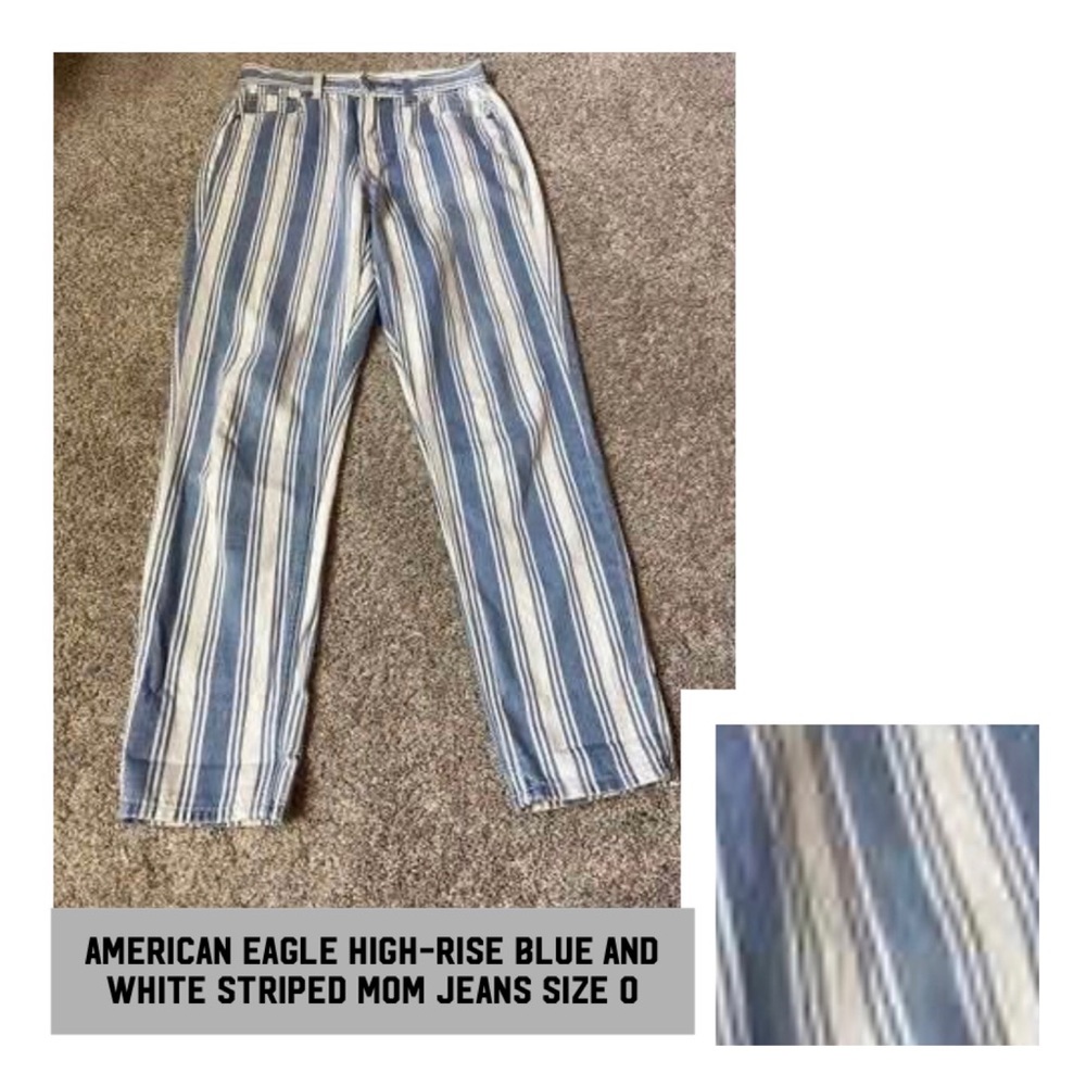 American eagle, high-rise blue and white stripe mom jeans size 0